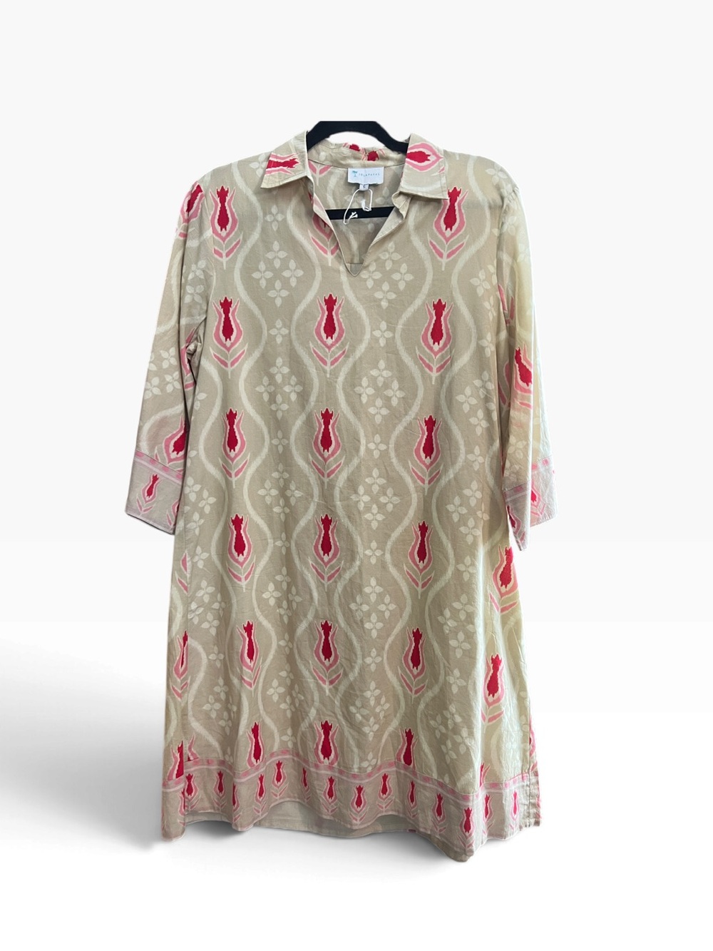 IslaPayal Pink Tulip Print Pullover Dress  Cape Midi Dress In Ikat Sand Sz Small